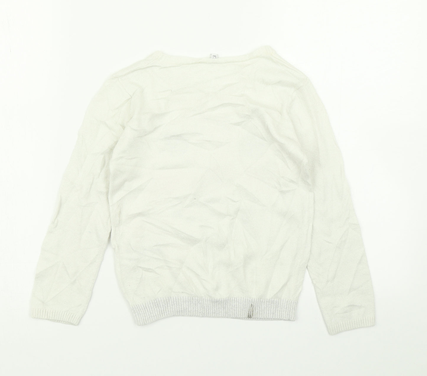 M&S Girls White  Knit Pullover Jumper Size 6-7 Years  - Christmas jumper Snowman