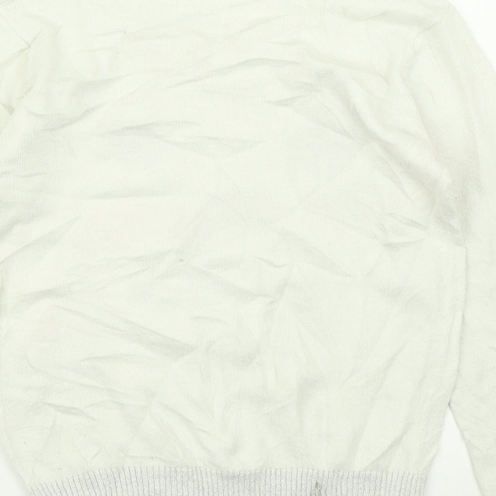 M&S Girls White  Knit Pullover Jumper Size 6-7 Years  - Christmas jumper Snowman