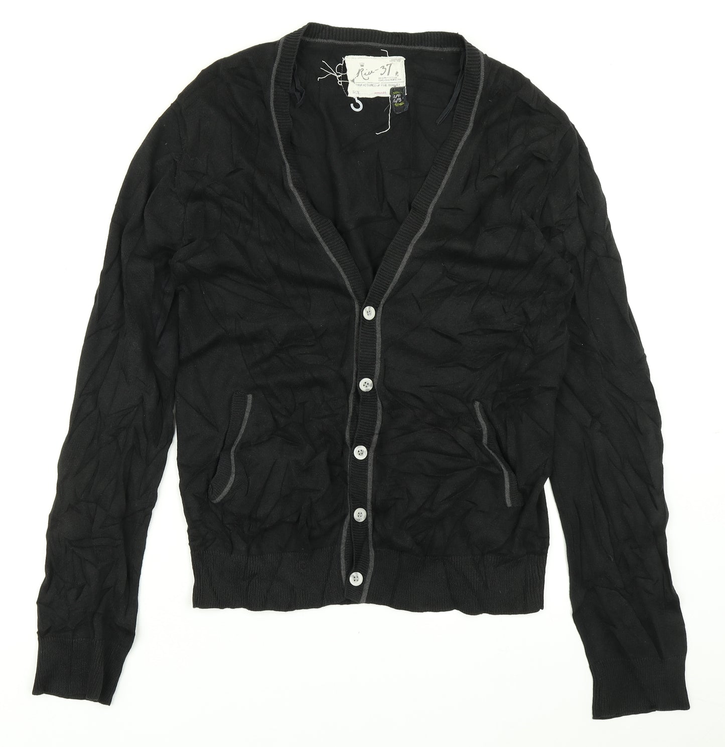 Rice-37 Mens Black  Knit Cardigan Jumper Size S