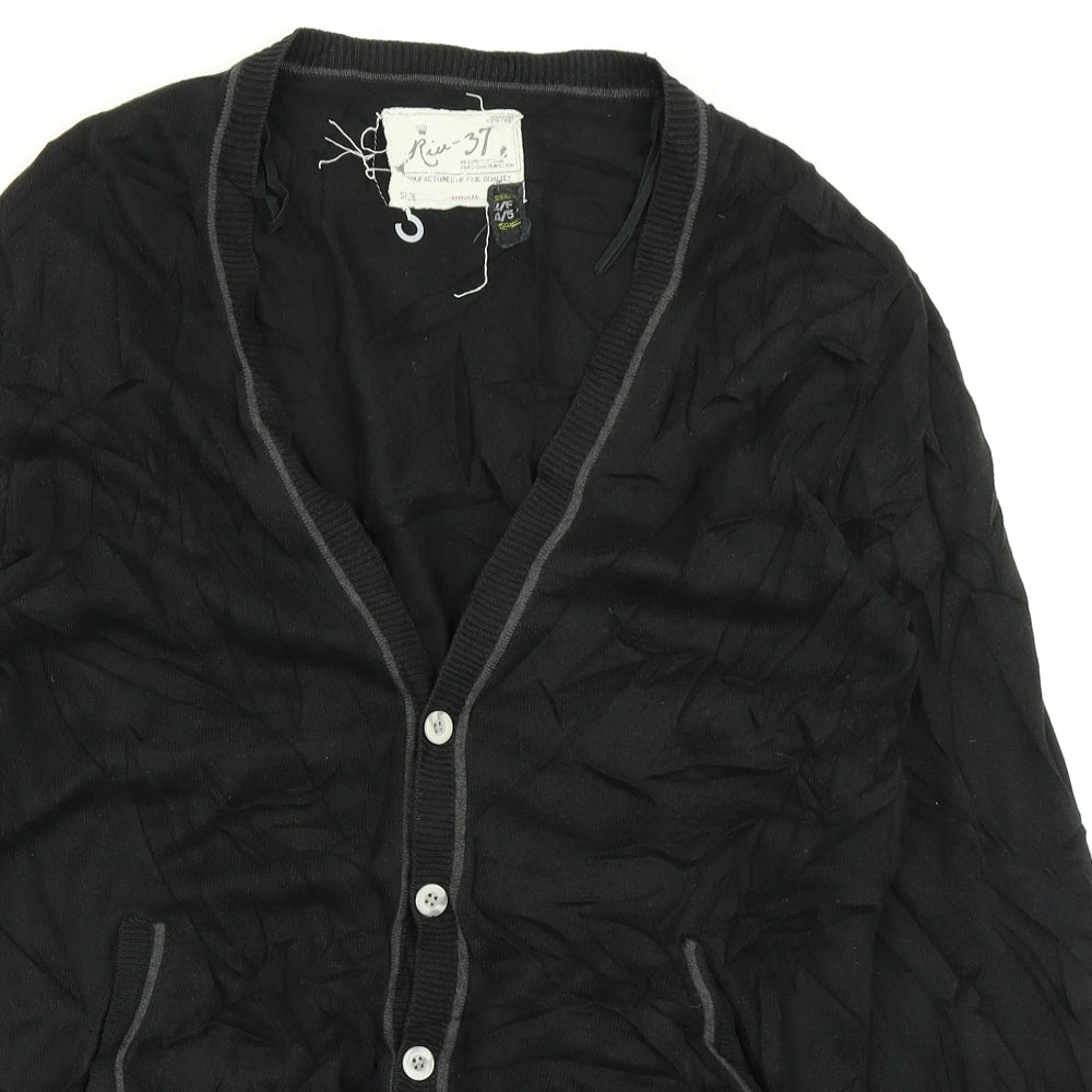 Rice-37 Mens Black  Knit Cardigan Jumper Size S