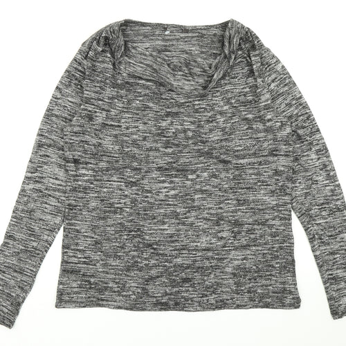 Preworn Womens Grey Striped Knit Basic T-Shirt Size 12