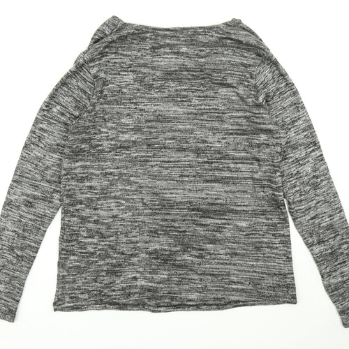 Preworn Womens Grey Striped Knit Basic T-Shirt Size 12