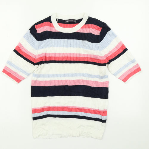 M&S Collection Womens Pink Striped Knit Pullover Jumper Size 12