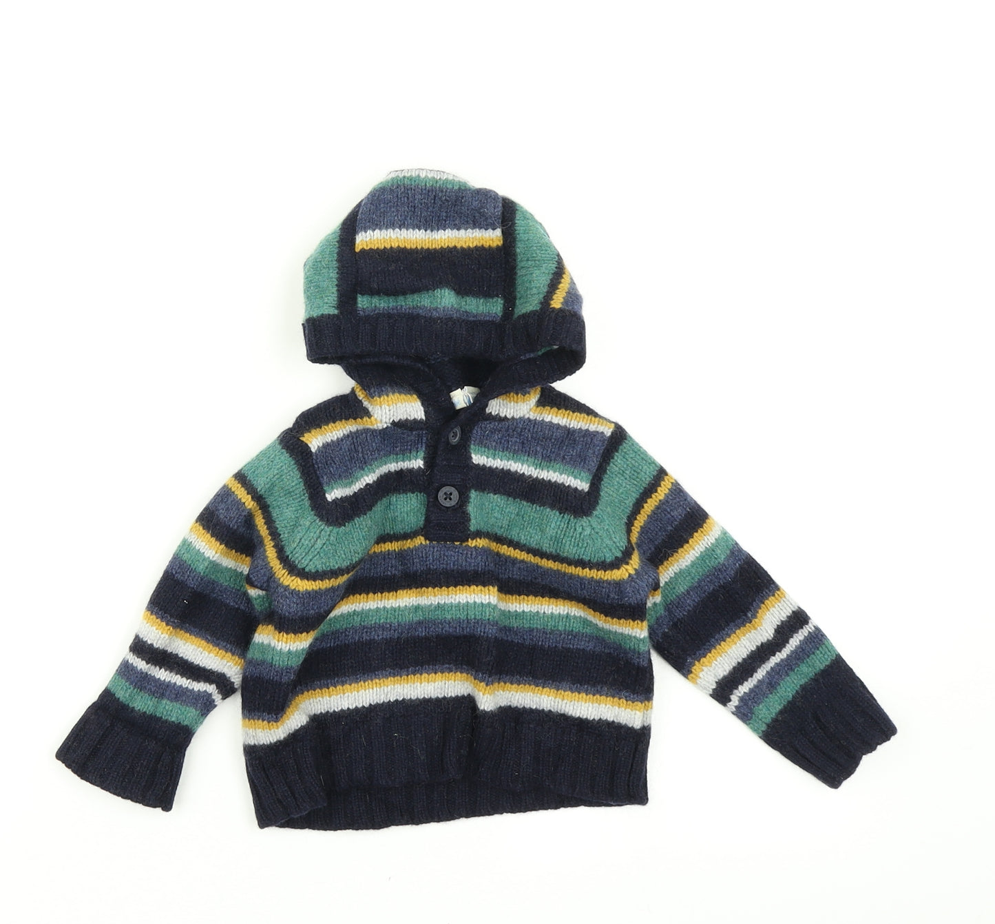 JoJo Maman Bébé Boys Blue Striped Knit Pullover Jumper Size 6-9 Months