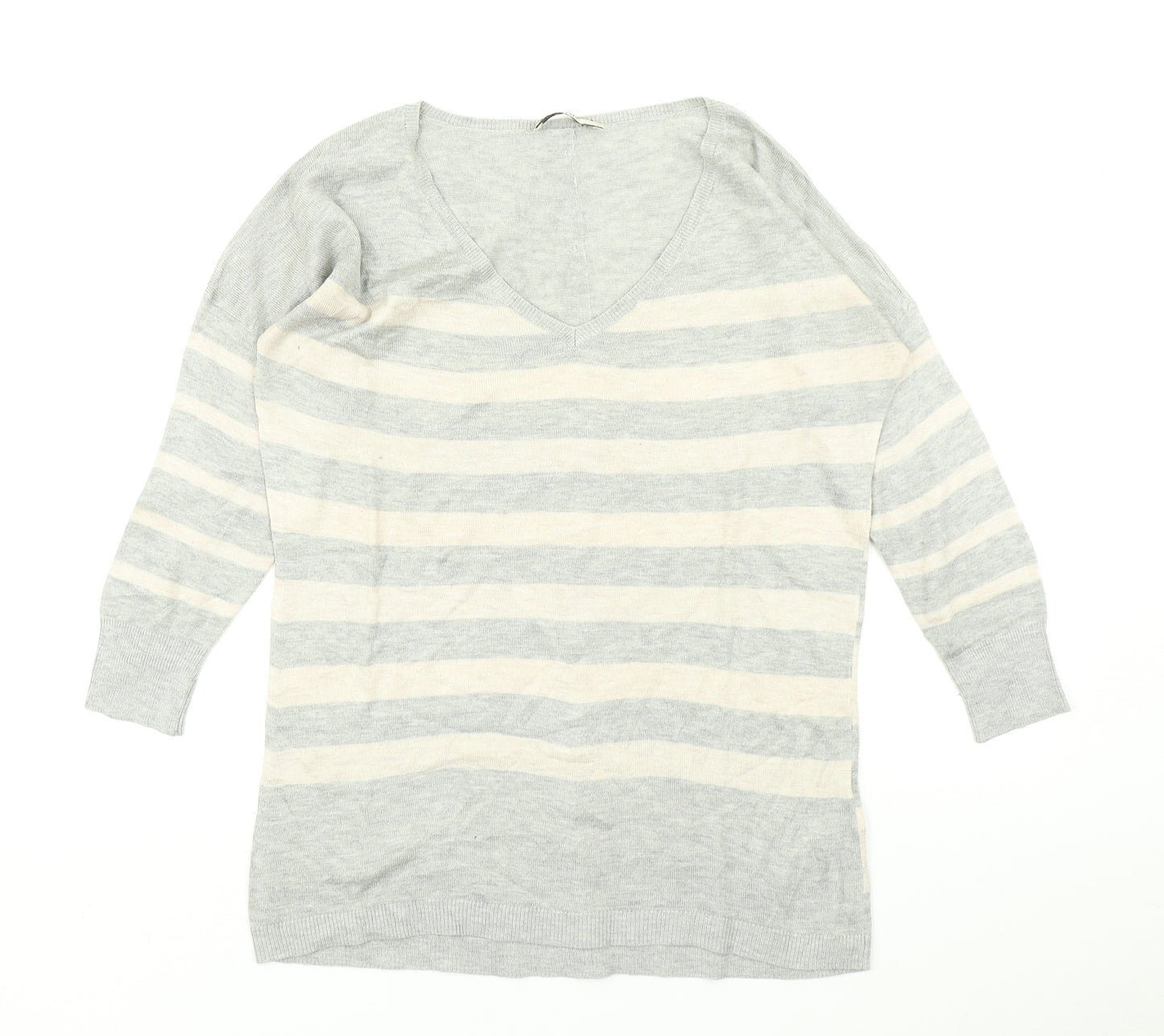 Oasis Womens Grey Striped Knit Pullover Jumper Size S