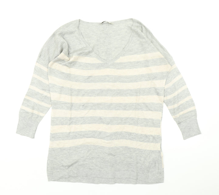 Oasis Womens Grey Striped Knit Pullover Jumper Size S