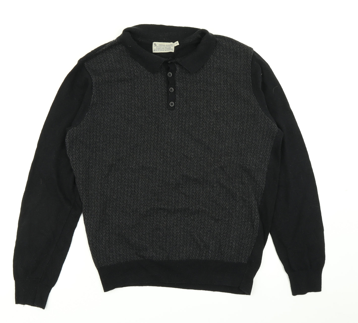TU Mens Black  Knit  Polo Size M