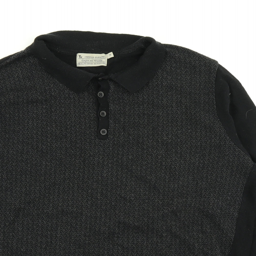 TU Mens Black  Knit  Polo Size M