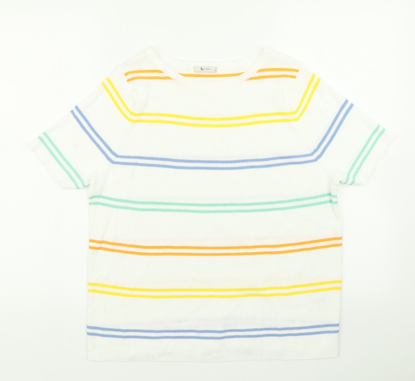 TU Womens White Striped Knit Pullover Jumper Size 22