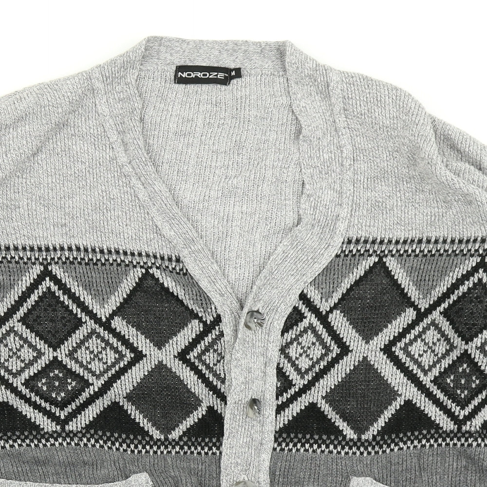 Noroze Mens Grey Argyle/Diamond Knit Cardigan Jumper Size M