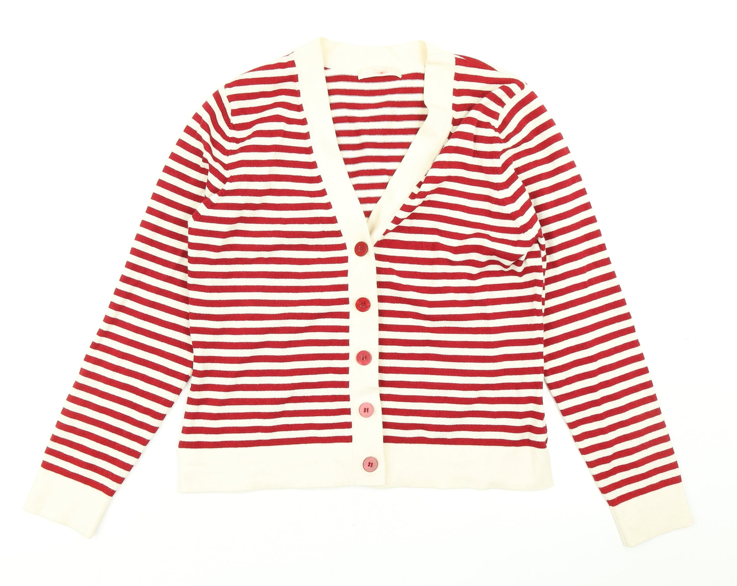 Mars & Spencer Womens Red Striped Knit Cardigan Jumper Size 14