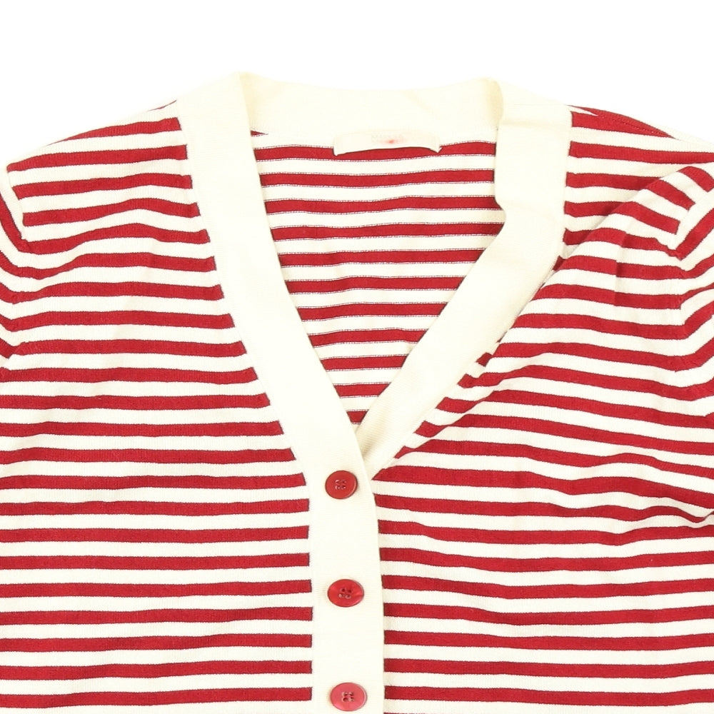 Mars & Spencer Womens Red Striped Knit Cardigan Jumper Size 14