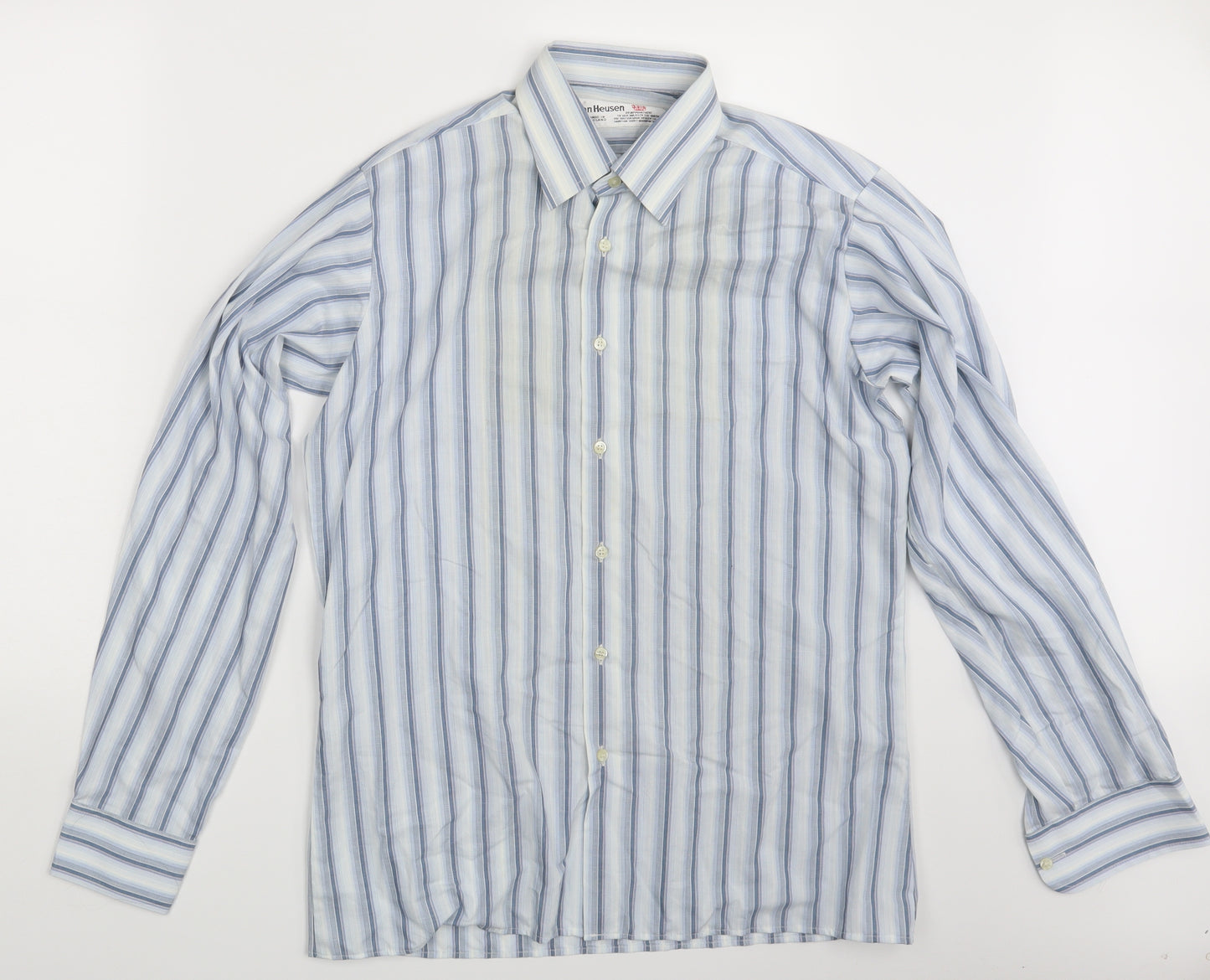 Van Heusen Mens White Striped   Button-Up Size 15.5