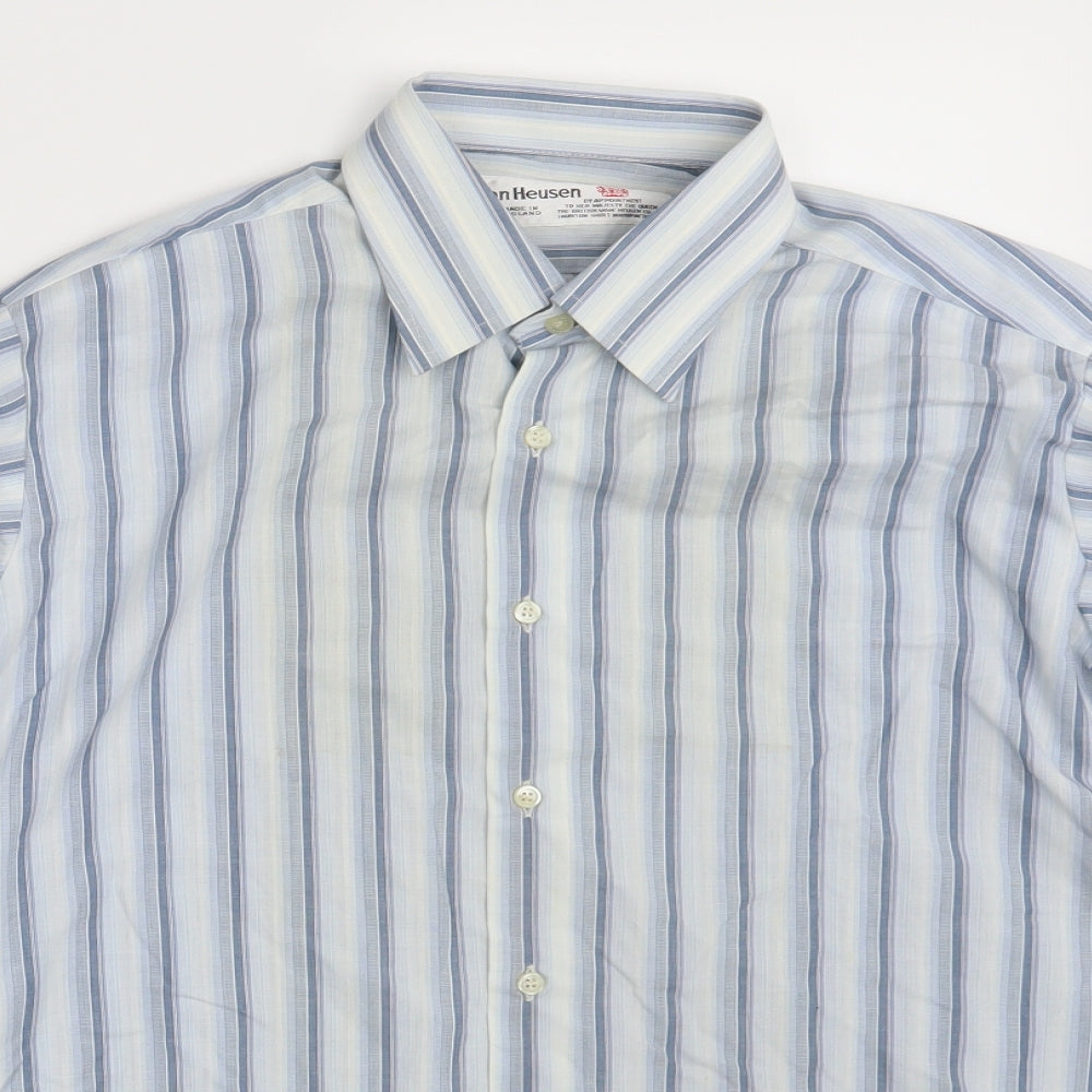 Van Heusen Mens White Striped   Button-Up Size 15.5