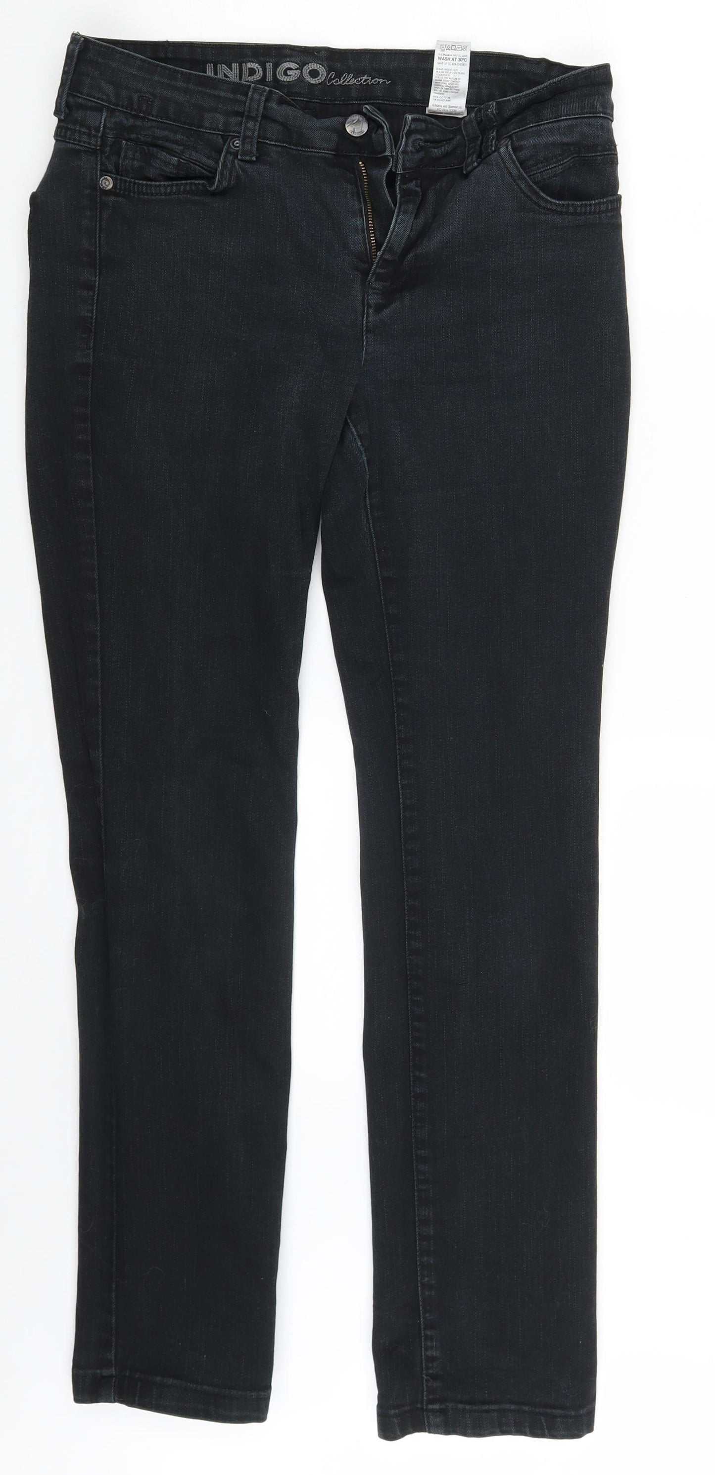M&S Womens Black  Denim Straight Jeans Size 12 L30 in