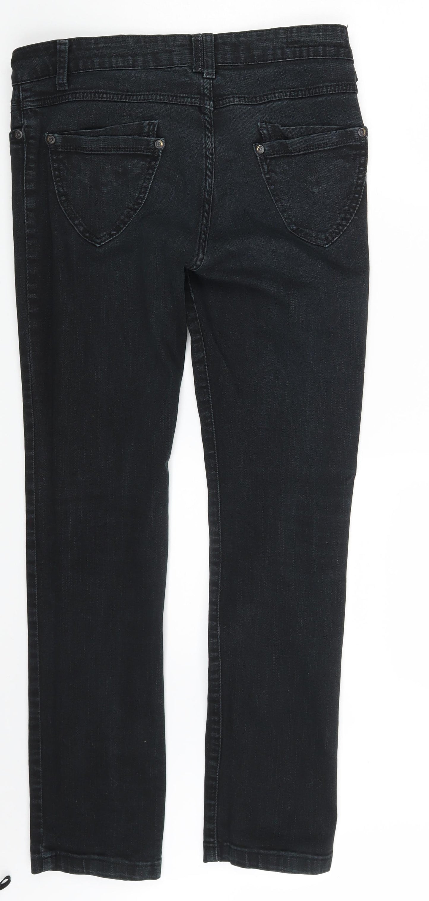M&S Womens Black  Denim Straight Jeans Size 12 L30 in