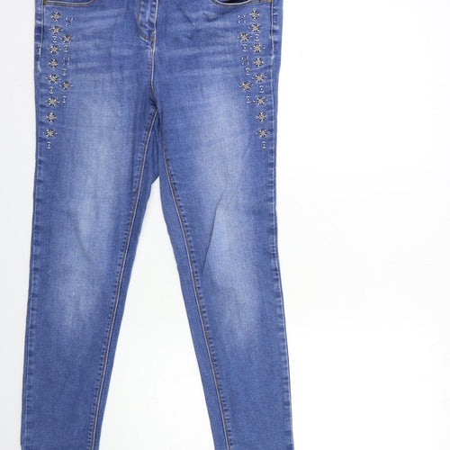 George Womens Blue Floral Denim Skinny Jeans Size 12 L28 in