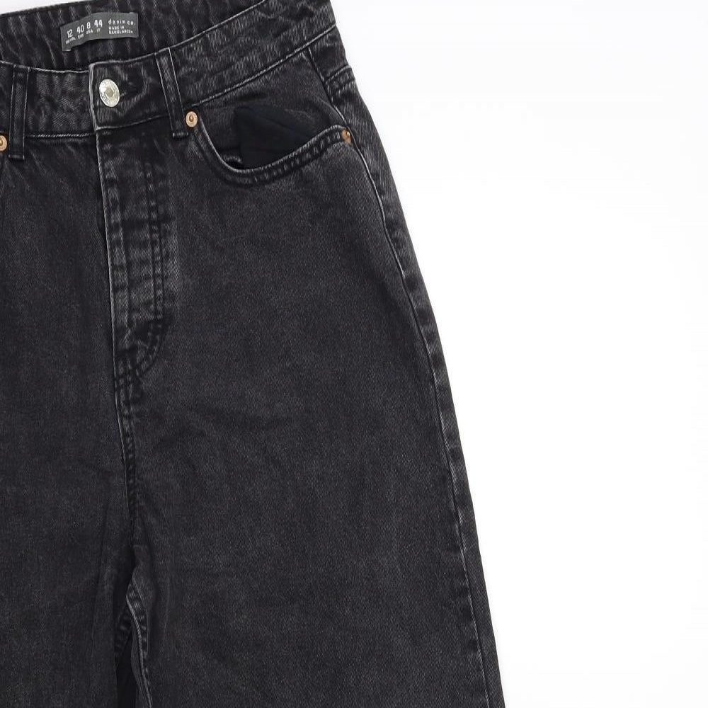 Denim & Co. Womens Black  Denim Wide-Leg Jeans Size 12 L27 in