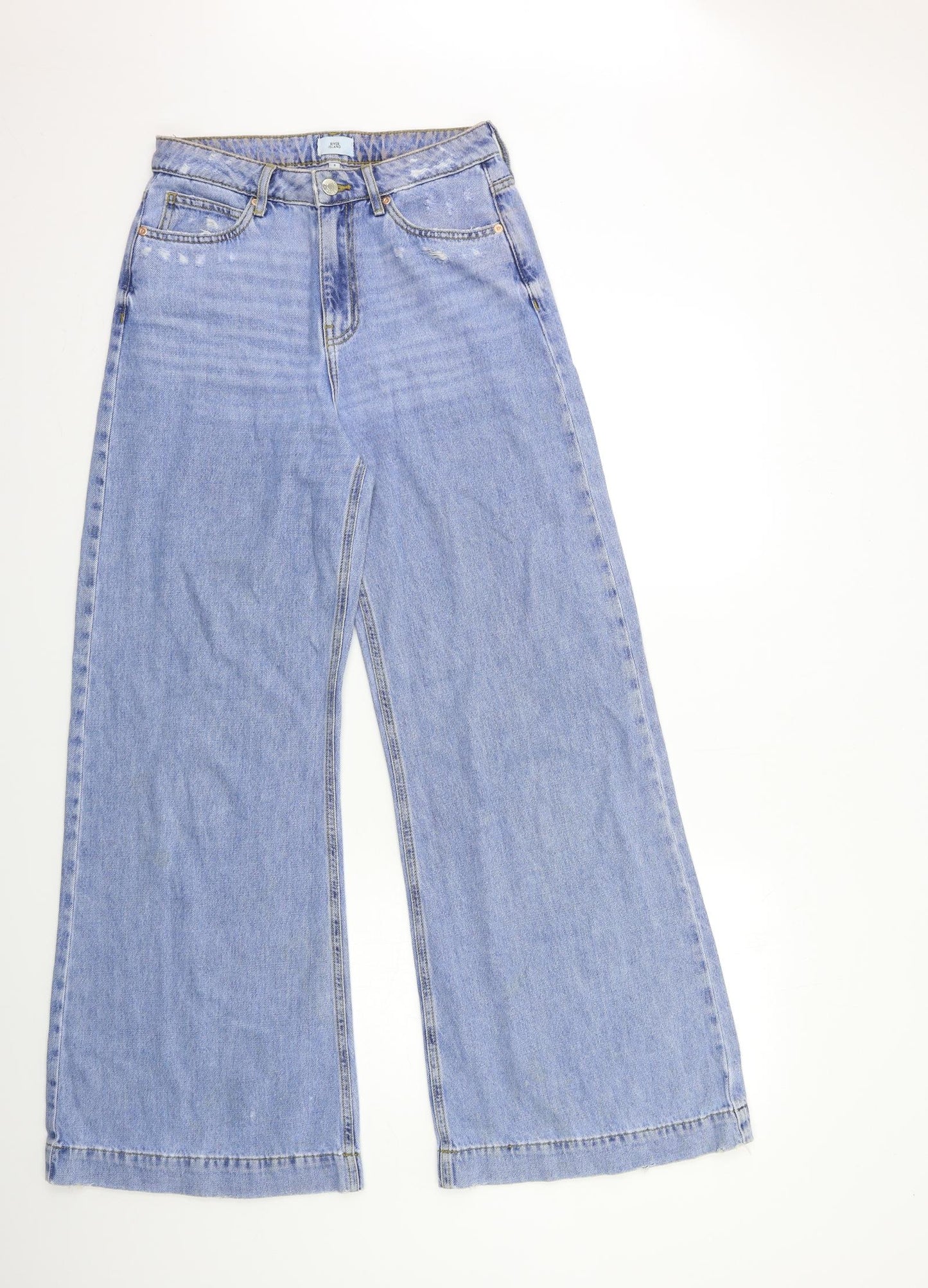River Island Womens Blue  Denim Wide-Leg Jeans Size 8 L32 in