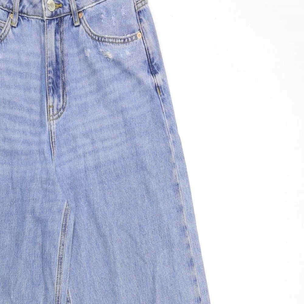 River Island Womens Blue  Denim Wide-Leg Jeans Size 8 L32 in