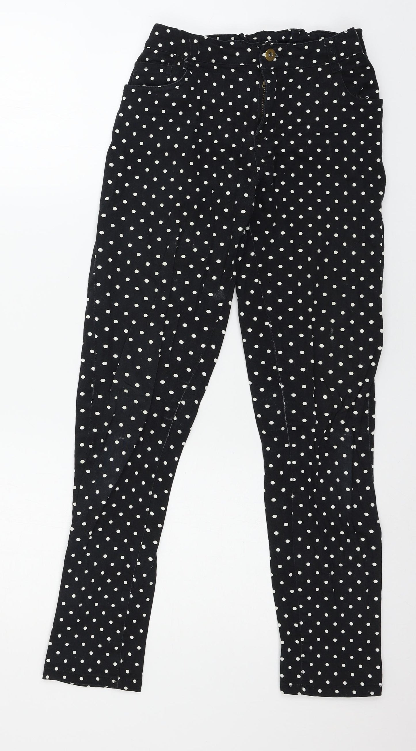 Preworn Girls Black Polka Dot Denim Skinny Jeans Size 12-13 Years