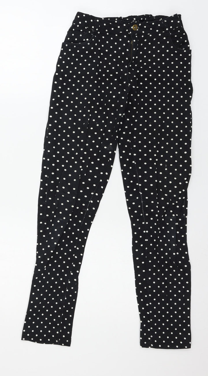Preworn Girls Black Polka Dot Denim Skinny Jeans Size 12-13 Years