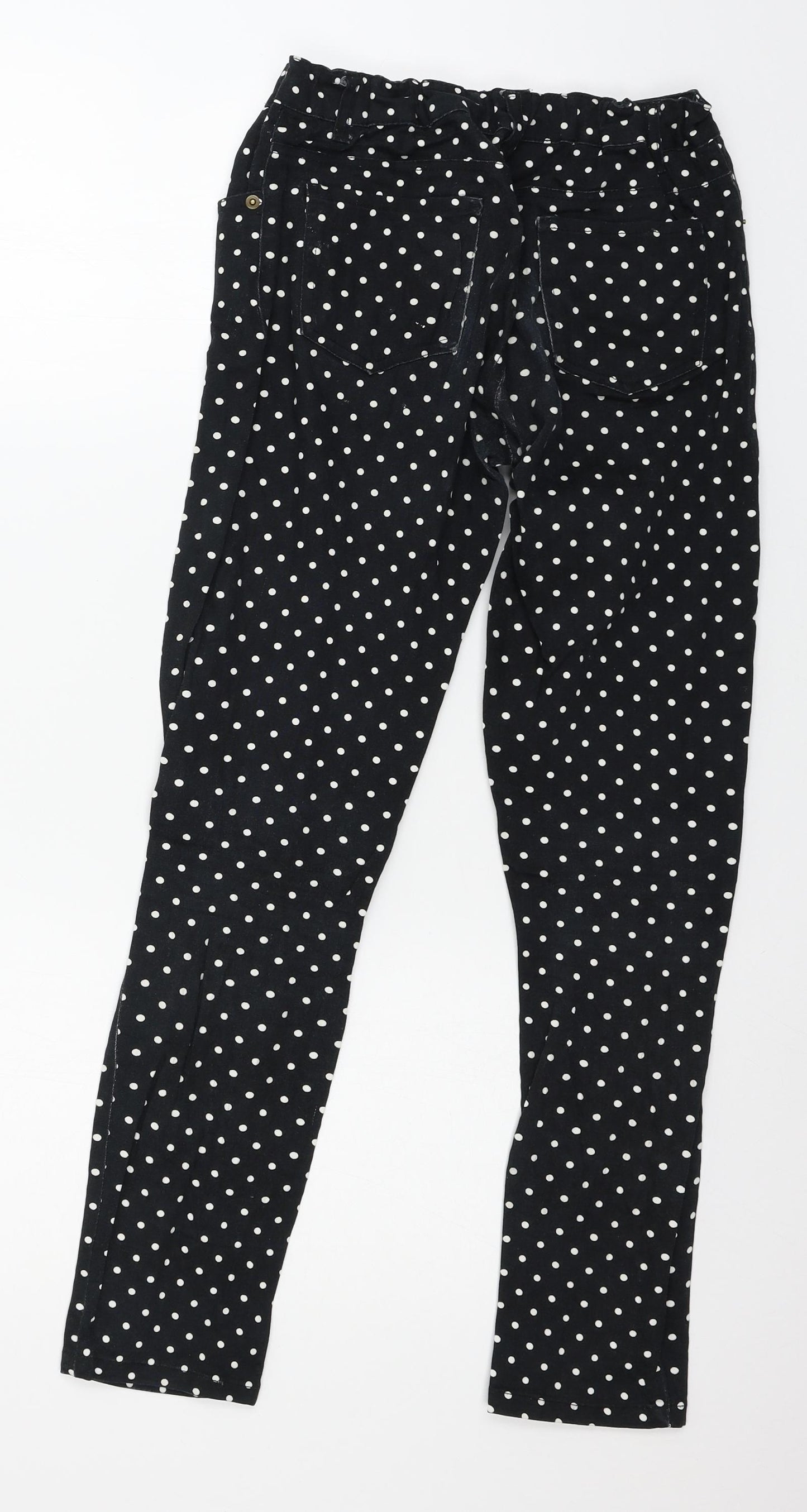 Preworn Girls Black Polka Dot Denim Skinny Jeans Size 12-13 Years