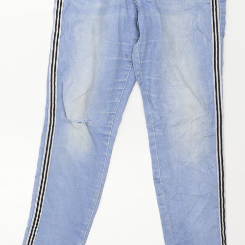 Destination Girls Blue Striped Denim Skinny Jeans Size 13 Years - Distressed