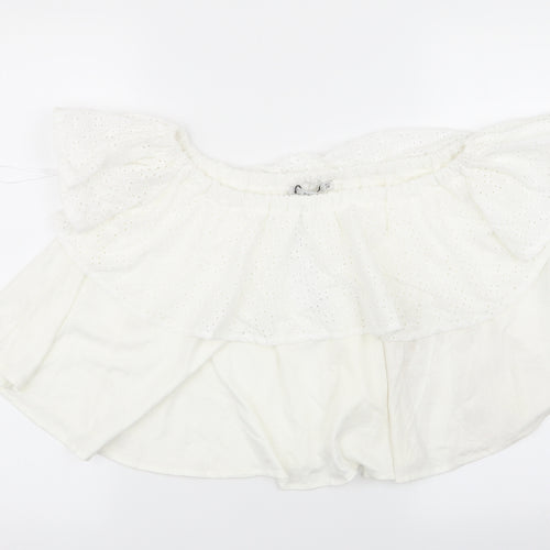 pull and bear Womens White Geometric  Basic Blouse Size M