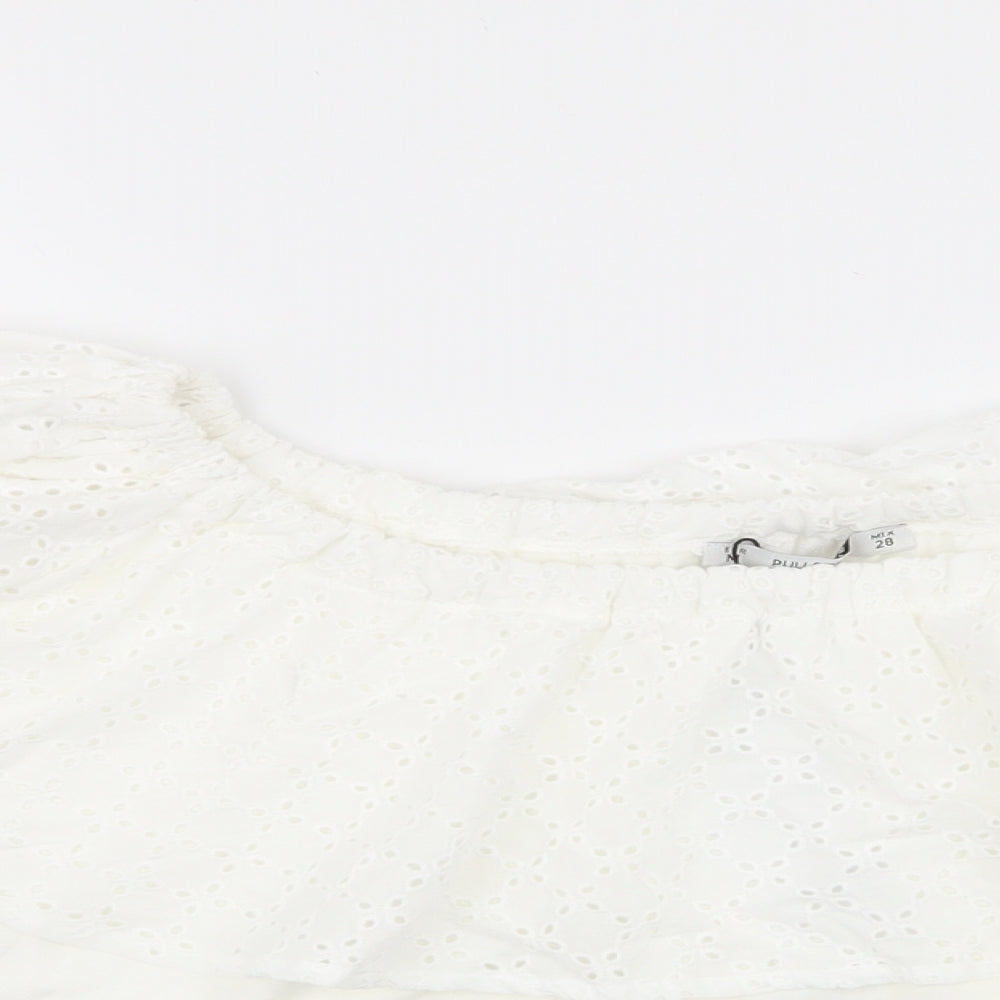 pull and bear Womens White Geometric  Basic Blouse Size M