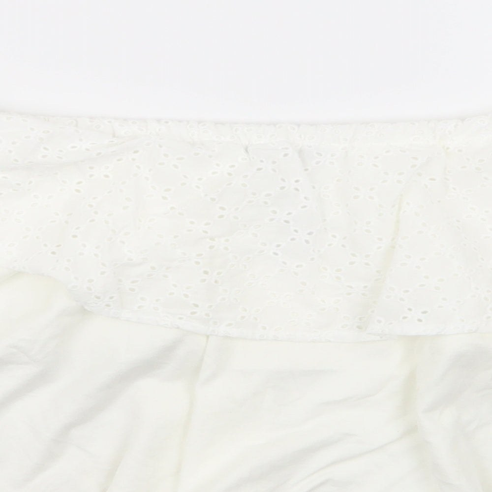 pull and bear Womens White Geometric  Basic Blouse Size M