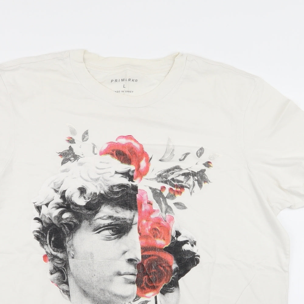 Primark Mens White    T-Shirt Size L