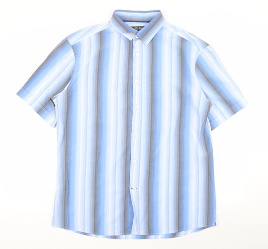 Front view of Marks & Spencer men’s multicoloured striped button-up, size L