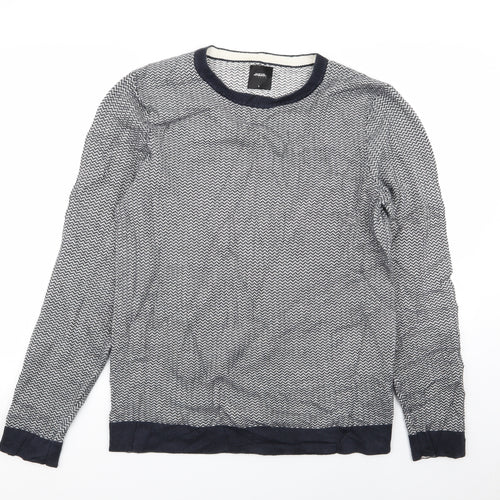 burton menswear Mens Blue Geometric  Pullover Jumper Size S
