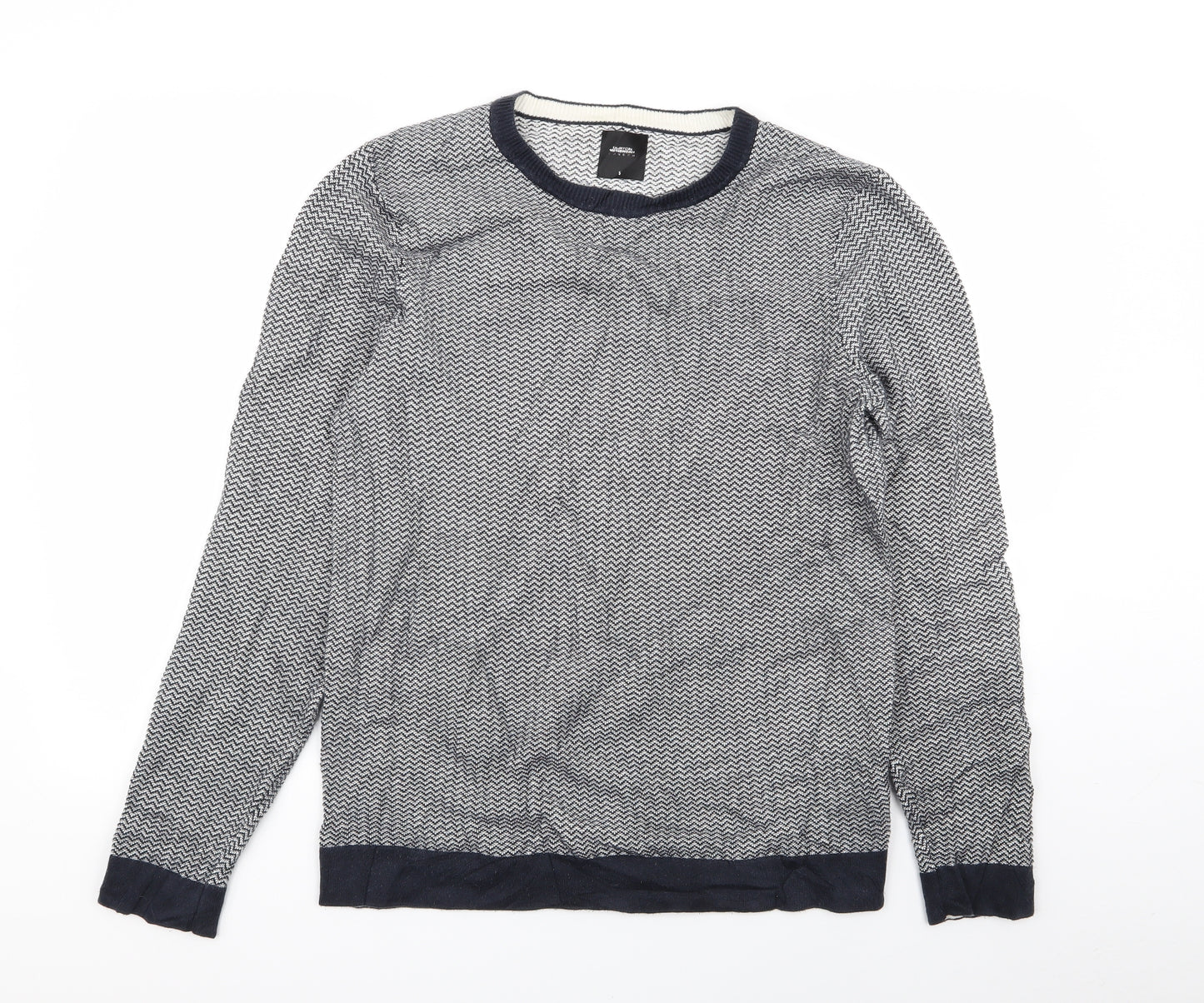 burton menswear Mens Blue Geometric  Pullover Jumper Size S