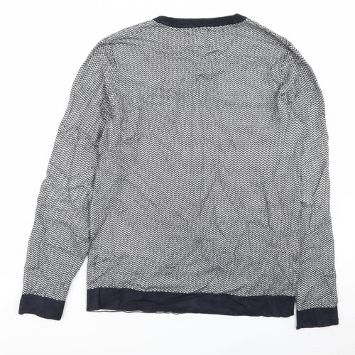 burton menswear Mens Blue Geometric  Pullover Jumper Size S