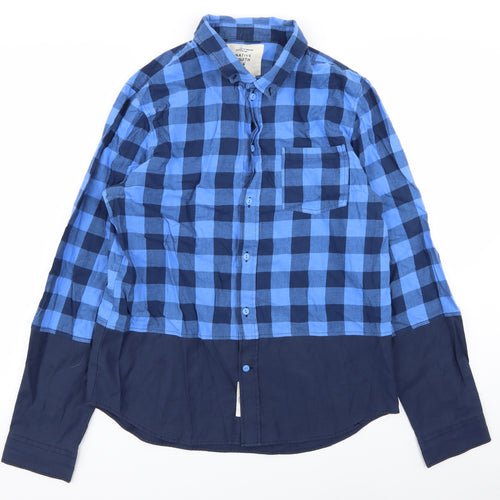 Native Youth Mens Blue Check   Button-Up Size L