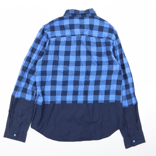 Native Youth Mens Blue Check   Button-Up Size L
