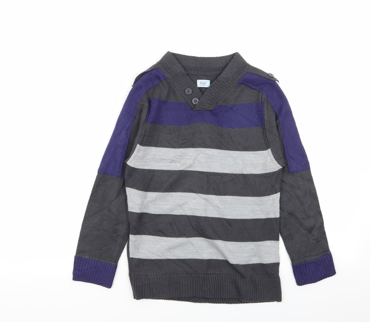 F&F Boys Multicoloured Striped  Pullover Jumper Size 6-7 Years