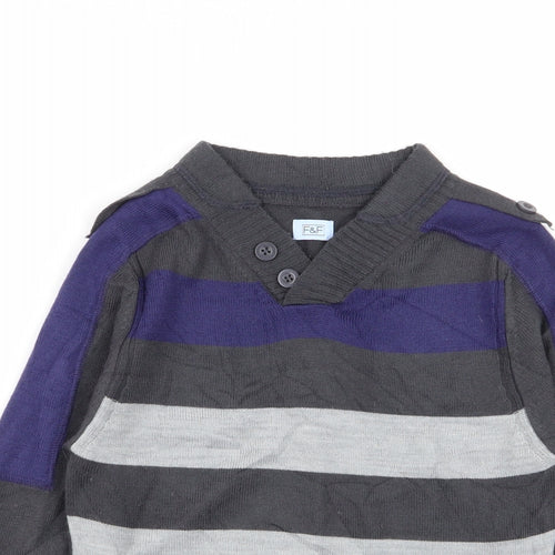 F&F Boys Multicoloured Striped  Pullover Jumper Size 6-7 Years