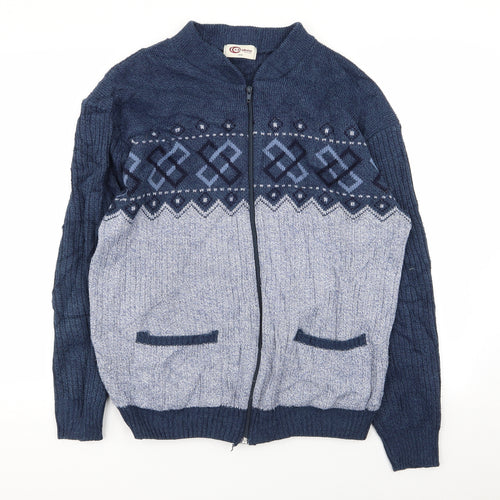 Carbou Mens Blue Geometric  Full Zip Jumper Size L