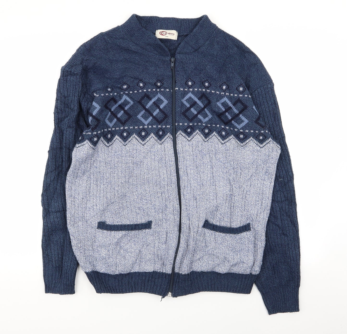 Carbou Mens Blue Geometric  Full Zip Jumper Size L