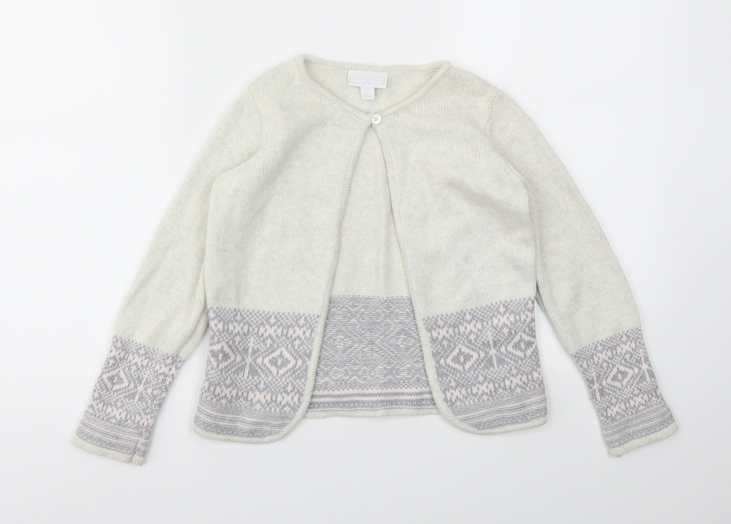 The little white company  Girls Ivory Argyle/Diamond  Cardigan Jumper Size 7-8 Years