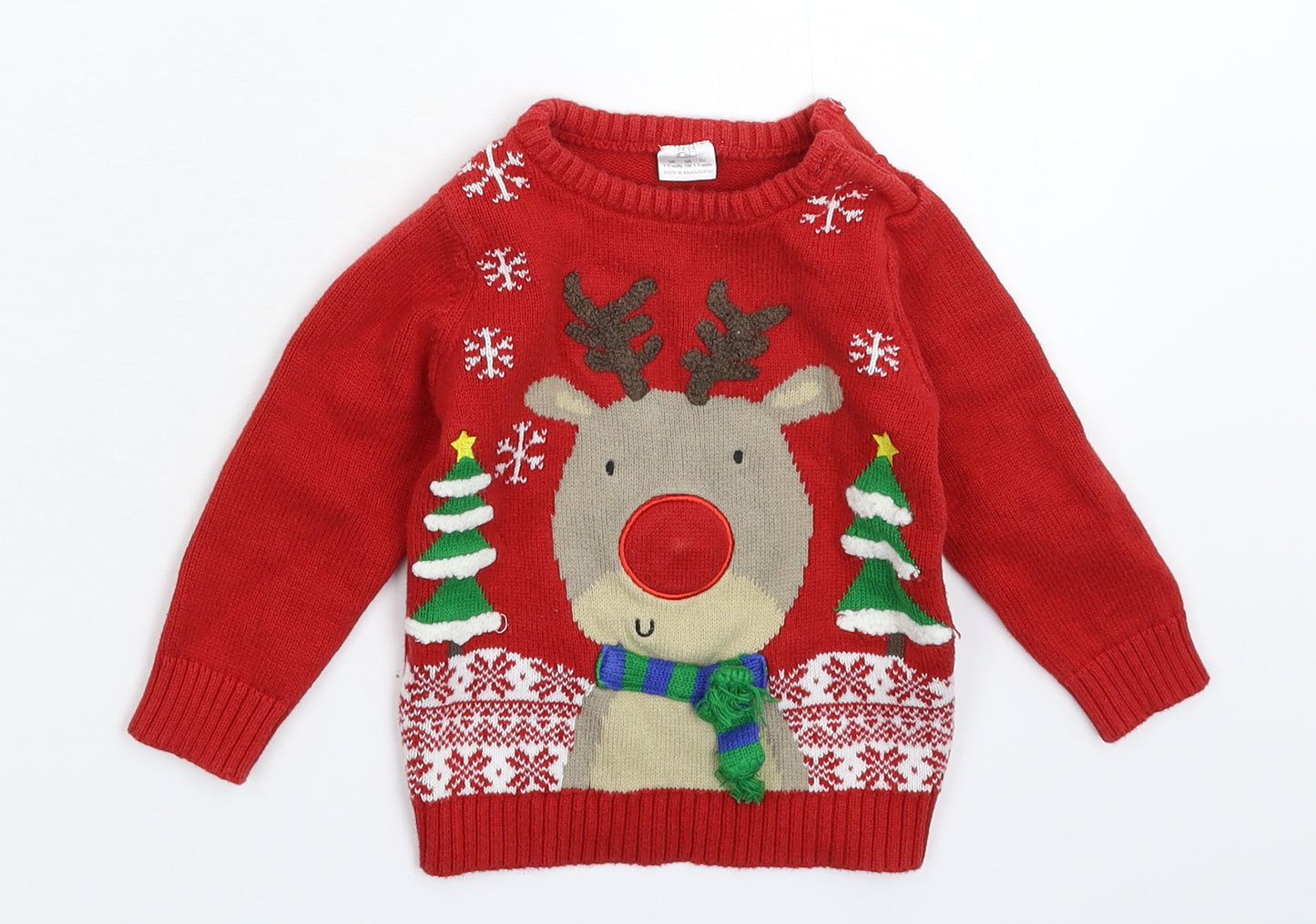 F&F Baby Red  Knit Pullover Jumper Size 9-12 Months  - Christmas