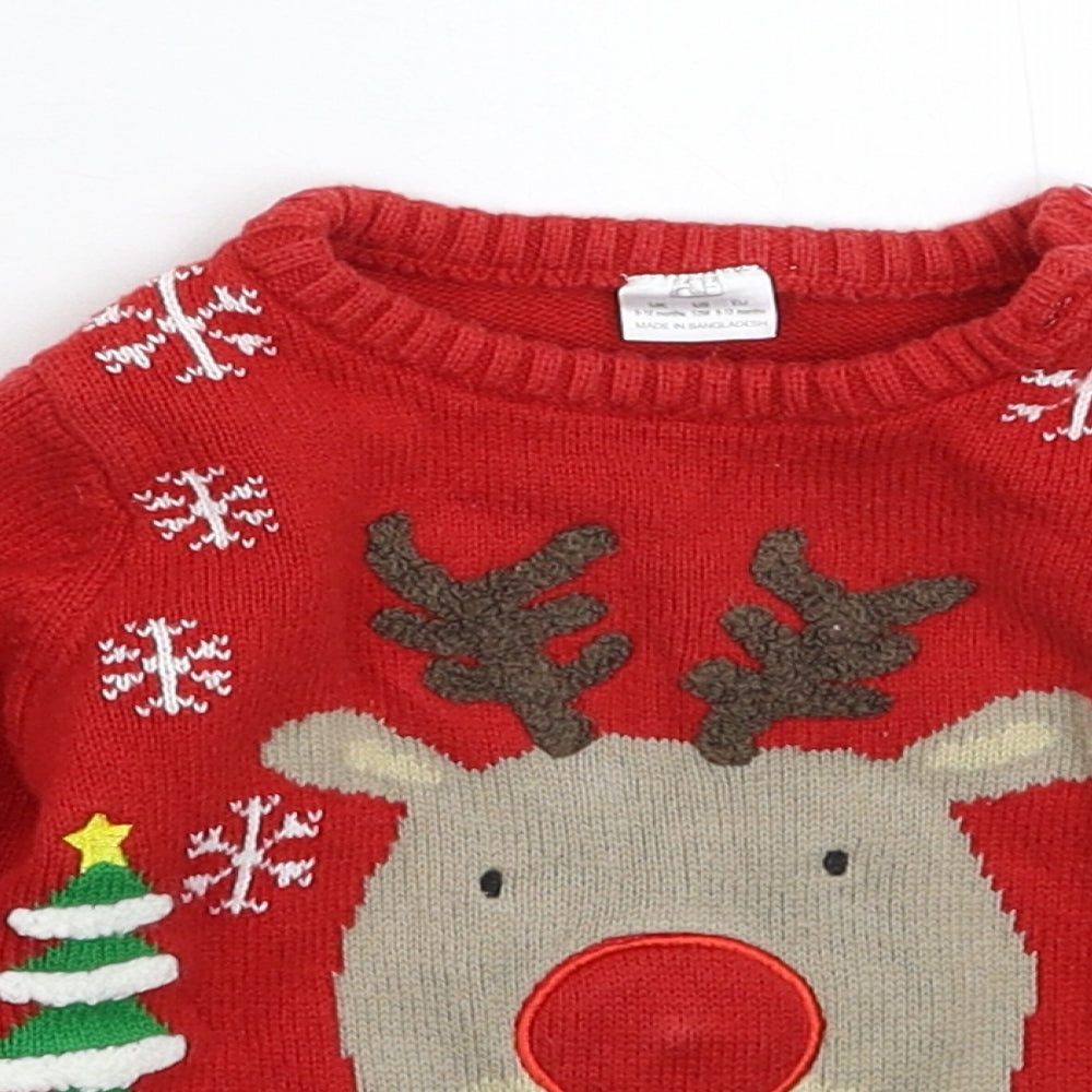 F&F Baby Red  Knit Pullover Jumper Size 9-12 Months  - Christmas