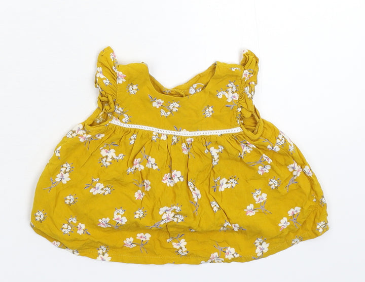 Primark Girls Yellow Floral Basic T-Shirt Size 3-6 Months