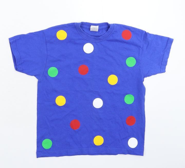 Fruit of the Loom Girls Blue Polka Dot  Basic T-Shirt Size 5-6 Years