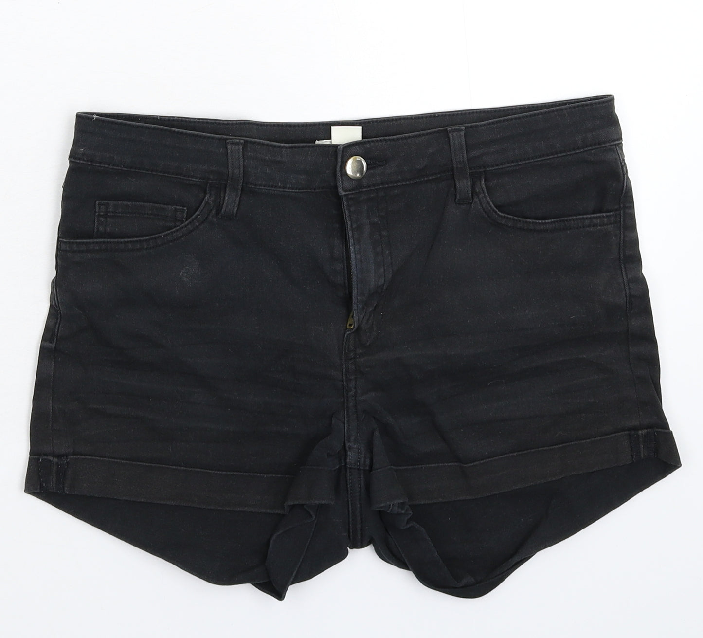 H&M Womens Black  Denim Hot Pants Shorts Size 14