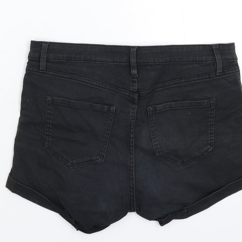 H&M Womens Black  Denim Hot Pants Shorts Size 14