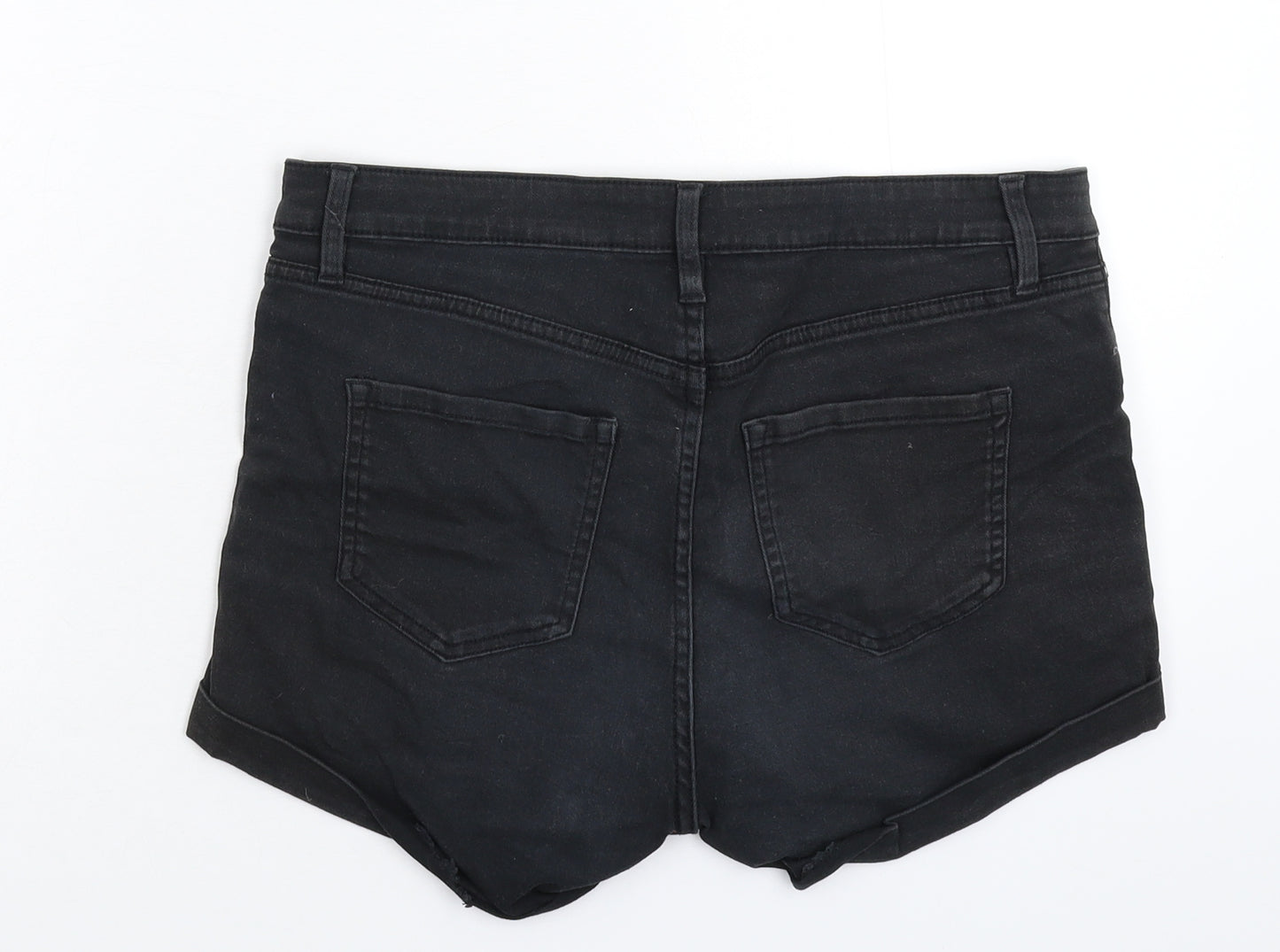 H&M Womens Black  Denim Hot Pants Shorts Size 14